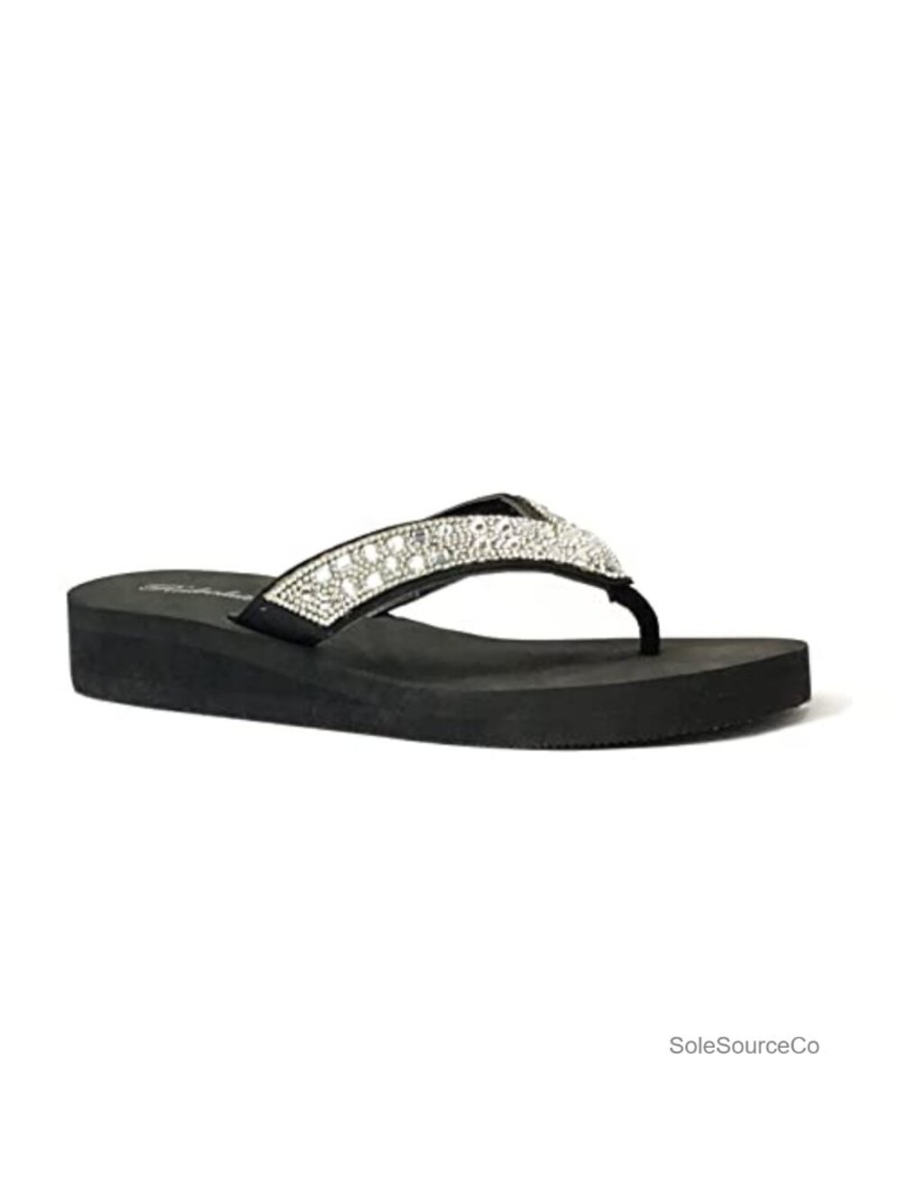 Rhinestone Wedge Sandals Platform T-Strap Jewel Sandals Slip On